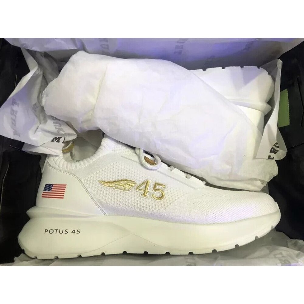Donald Trump POTUS‎ 45 Sneakers Mens Size 10 White Gold MAGA Shoes Authentic NEW